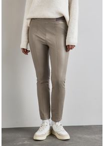 Street One Damen Lederhose, beige, casual, Gr. 46, unifarben, Stoff, 94% Polyester, 6% Elasthan, Hosen, High Waist