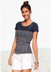 Kangaroos Damen T-Shirt, blau, casual, Gr. 48, gemustert, Rippware, Obermaterial: 100% Baumwolle, Shirts, Kurzarm, sehr figurbetonte Passform, aus