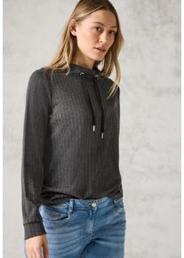 Cecil Damen Langarmshirt, grau, casual, Gr. XXL, gestreift, Stoff, 67% Polyester, 30% Viskose, 3% Elasthan, Shirts, mit Stehkragen