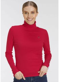 DELMAO Damen Rollkragenshirt, rot, Basic, Gr. 32, unifarben, Rippware, Obermaterial: 100% Baumwolle, Shirts, Langarm, sehr figurbetonte Passform,