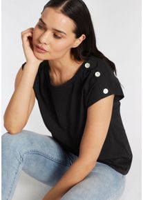 Laura Scott Damen T-Shirt, schwarz, feminin, Gr. 44, unifarben, Single Jersey, Obermaterial: 100% Baumwolle, Shirts, mit Zierknöpfen