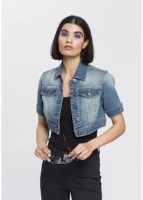 Arizona Damen Jeansjacke, blau, Basic, Gr. 46, Denim/Jeans, Obermaterial: 98% Baumwolle, 2% Elasthan, Jacken, aus Baumwollmischung, figurbetont,