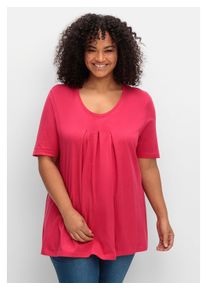 sheego Damen T-Shirt "Große Größen", pink, casual, Gr. 40, unifarben, Obermaterial: 50% Baumwolle, 50% Modal, Shirts, in A-Linie, mit Kellerfalten am
