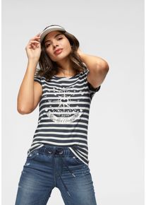 Kangaroos Damen Print-Shirt, blau, casual, Gr. 40, bedruckt, gestreift, Single Jersey, Obermaterial: 50% Baumwolle, 50% Modal, Shirts, Kurzarm,