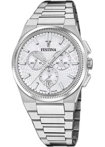 Festina Herren Chronograph "Rivé Collection", silber, Armbanduhren, Quarzuhr, Armbanduhr, Herrenuhr, Swiss Made, Lederarmband, analog, Tag
