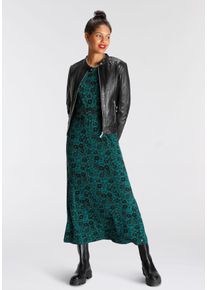 Tamaris Damen Maxikleid, grün, feminin, Gr. 34, gemustert, Jersey, Obermaterial: 95% Viskose, 5% Elasthan, Kleider, figurbetont, aus Jersey, Langarm,