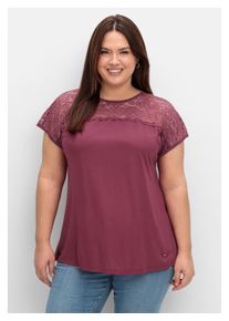 sheego Damen Spitzenshirt "Große Größen", lila, feminin, Gr. 52, unifarben, Obermaterial: 100% Viskose;Spitze: 82% Polyamid, 18% Elasthan, Shirts,
