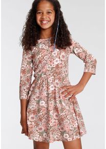 Kidsworld Mädchen Jerseykleid "in Skaterform", braun, modisch, Gr. 176, gemustert, mehrfarbig, Jersey, Obermaterial: 95% Baumwolle, 5% Elasthan,