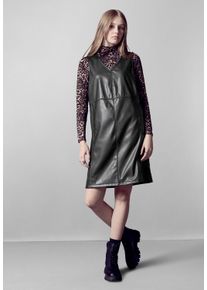Damen Midikleid, schwarz, casual, Gr. 42, STREET ONE STUDIO, unifarben, Lederoptik (PU beschichtet), 100% Polyurethan, Kleider, knielang