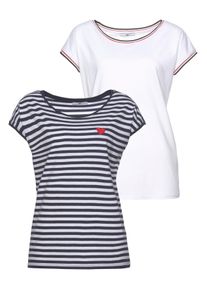 AJC Damen Rundhalsshirt, blau, casual, Gr. 32, geringelt, gestreift, bestickt, unifarben, Jersey, Obermaterial: 100% Baumwolle, Shirts, Kurzarm,