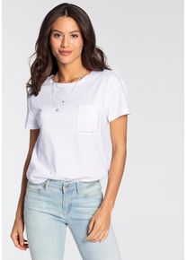 Laura Scott Damen T-Shirt, weiß, feminin, Gr. 40, unifarben, clean, Single Jersey, Obermaterial: 100% Baumwolle, Shirts, Kurzarm, figurumspielender