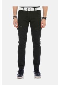 Cipo & Baxx CIPO & BAXX Herren Cargojeans "Jeans", schwarz, casual, Gr. 38, unifarben, 98% Baumwolle;2% Elasthan, Jeans, mit schrägen Cargotaschen, CD566