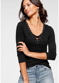 Laura Scott Damen 3/4-Arm-Shirt, schwarz, feminin, Gr. 34, unifarben, Single Jersey, Obermaterial: 95% Viskose, 5% Elasthan, Shirts, sehr