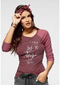 Kangaroos Damen Longsleeve, lila, casual, Gr. 40, bedruckt, kontrastfarbene Details, Rippware, Obermaterial: 60% Baumwolle, 40% Polyester, Shirts,