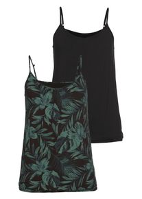Lascana Damen Spaghettitop "mit Raffung am Ausschnitt", schwarz, casual, Gr. 32, gemustert, Obermaterial: 95% Viskose (LENZING ECOVERO), 5% Elasthan,