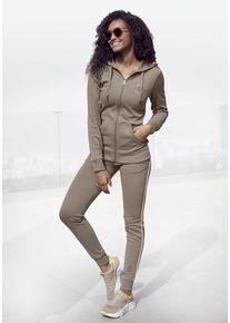 H.I.S. H.I.S Kapuzensweatjacke camelfarben Gr. 32/34 für Damen. Mit Logostickerei. Nachhaltig.