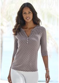 Lascana Blusenshirt 'mit Knopfleiste' taupe Gr. 32/34 für Damen. V-Ausschnitt und Knöpfe. Bequem. Nachhaltig.