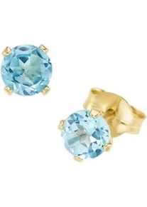 Paar Ohrstecker Firetti "Schmuck Geschenk Gold 375 Ohrschmuck Ohrringe Edelstein Krappenfassung" Gr. Gelbgold 375, goldfarben (gelbgoldfarben, blau, blau) Damen mit Blautopas, Citrin oder Peridot