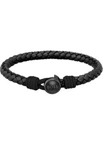 Armband BOSS "Schmuck Edelstahl Armschmuck THAD" Armbänder Gr. Leder-Edelstahl, schwarz Herren Lederarmband