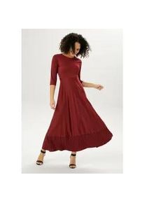 Maxikleid Aniston CASUAL Gr. 48, N-Gr, rot (bordeaux) Damen Kleider Rockteil mit Volant aus Plissee