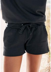 Lascana Sweatshorts schwarz Gr. 32/34 für Damen. Mit Logostickerei, Logoschriftzug. Bequem. Nachhaltig.