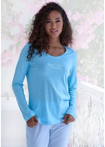 s.Oliver Pyjamaoberteil blau Gr. 32/34 für Damen. Rundhals und Druck. Bequem. Nachhaltig.