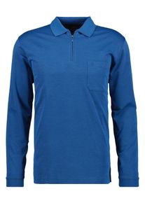 Poloshirt Ragman, Herren, Gr. S, blau (blau, melange, 765), Baumwollmischung, casual, regular fit, hoch geschlossener Ausschnitt, Langarm, Shirts