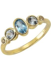 Fingerring Vivance "375/- Gelbgold mit Blautopas/Weißtopas" Fingerringe Gr. 062 (19,7), Gold, gelb (gelb, blau) Damen