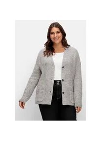 Strickjacke sheego "Große Größen" Gr. 42, grau (steingrau meliert) Damen Strickjacken mit Stehkragen und Taschen