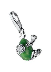 Charm-Einhänger Giorgio Martello MILANO "Frosch mit Krone und Zirkonia, Silber 925" Charms grün Damen