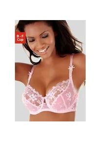 Bügel-BH Lascana Gr. 95, Cup D, rosa (rosé, creme) Damen BHs mit transparenter Stickerei-Spitze, Dessous