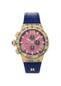 Chronograph HAEMMER GERMANY "AURELIA, GR-003" Armbanduhren blau Damen Quarzuhr, Damenuhr, Datum, Stoppfunktion, Saphirglas, Lederarmband