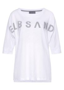 ELBSAND 3/4-Arm-Shirt 'Iduna' weiß Gr. L (40) für Damen. Rundhals und Logodruck. Figurumspielend. Nachhaltig.