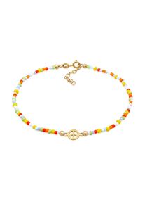 Elli Damen Fußkette "Peace Frieden Symbol Glas Beads Bunt 925 Silber", gold, Gr. 22, Silber 925 (Sterlingsilber), Fußkettchen
