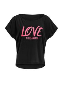 WINSHAPE Damen Oversize-Shirt "MCT002 ultra leicht", schwarz, Gr. XS, 50% Modal, 50% Baumwolle, Shirts, mit Neon pinkem Glitzer-Aufdruck