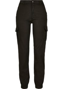 Urban Classics Damen Cargohose "Urban Classics Damen Ladies High Waist Cargo Pants", schwarz, Gr. 32, unifarben, 98% Baumwolle, 2% Elasthan, Hosen