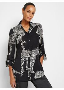 Inspirationen Damen Langarmbluse, beige, Gr. 38, gemustert, animal-print, 100% Polyester, Blusen