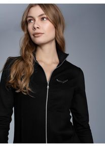 TRIGEMA Damen Sweatjacke "TRIGEMA Jacke mit Kristallsteinen", schwarz, casual, Gr. L, 95% Baumwolle, 5% Elastan, Sweatjacken