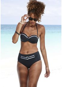Vivance Damen Highwaist-Bikini-Hose "Lorena", schwarz, Gr. 34, unifarben, Recycling-Polyamid, Badehosen, mit kontrastfarbenem Piping