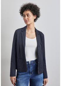 Street One Damen Kurzblazer, blau, casual, Gr. 46, gestreift, Stoff, Jersey, 55% Viskose, 36% Polyamid, 6% Elasthan, 3% Polyester, Blazer, Kurz