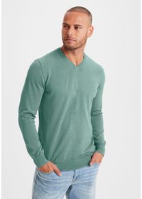 H.I.S. H.I.S Herren Strickpullover, grün, Basic, Gr. S, meliert, Feinstrick, Obermaterial: 60% Baumwolle, 40% Polyester, Pullover, mit V-Ausschnitt,