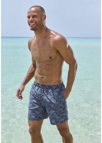 Bruno Banani Herren Badeshorts, blau, Gr. S, bedruckt, Recycling-Polyester, Badehosen, mit floralem Design