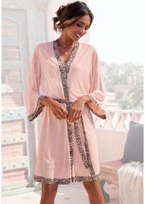 Lascana Damen Kimono, Gr. 32, rosa, Obermaterial: 100% Viskose, Hausmäntel, mit gemusterter Kontrastblende