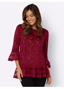 Lady Damen Ajourpullover "Pullover", rot, Gr. 40, geblümt, gemustert, 50% Viskose, 50% Polyacryl, Spitze:100% Polyester, Pullover