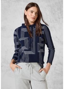 Cecil Damen Langarmshirt, blau, casual, Gr. XL, gemustert, Web, 71% Baumwolle, 27% Polyester, 2% Elasthan, Shirts, mit Stehkragen