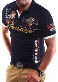 behype Herren Poloshirt "MONACO", blau, casual, Gr. S, bedruckt, bestickt, 100% Baumwolle, Shirts, in Piqué-Qualität
