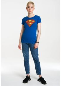 logoshirt Damen T-Shirt "Superman", blau, casual, Gr. L, bedruckt, mehrfarbig, 100% Baumwolle, Shirts, mit klassischem Print