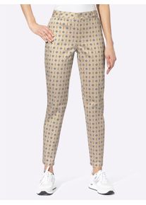 Heine Damen Chinohose, beige, Gr. 34, bedruckt, gemustert, 97% Baumwolle, 3% Elasthan, Hosen