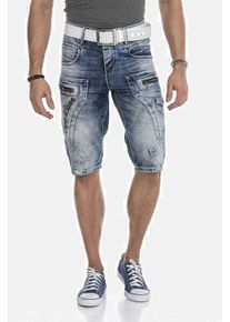 Cipo & Baxx CIPO & BAXX Herren Jeansbermudas "Bermuda & Short", blau, casual, Gr. 33, unifarben, 100% Baumwolle, Jeans, mit Applikationen und Ziernähten, CK101
