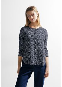 Cecil Damen Langarmbluse, blau, casual, Gr. L, gemustert, Stoff, 100% Viskose, Blusen, Rundhalsausschnitt